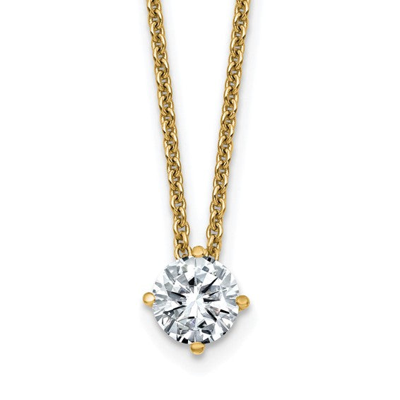 14k 4.0mm Round Moissanite Solitaire Pendant on cable chain