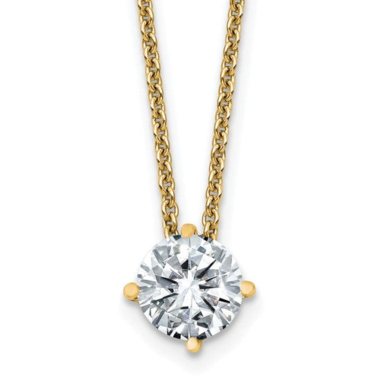 14k 4.0mm Round Moissanite Solitaire Pendant on cable chain