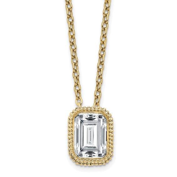 14k Emerald-Cut Moissanite Millgrain Bezel Solitaire Pendant Necklace
