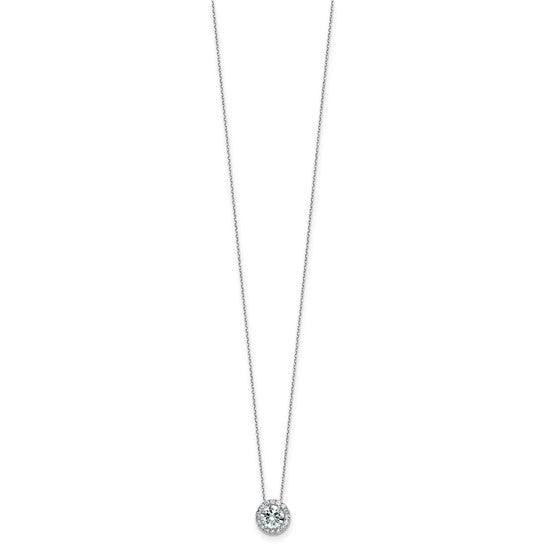 14k White Gold Round Halo Necklace Moissanite