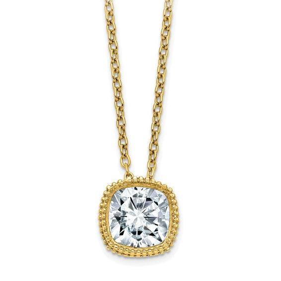 14k Cushion Moissanite Millgrain Bezel Solitaire Pendant
