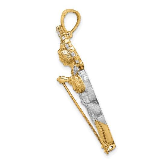 14k & Rhodium CZ Diamond Cut Polished St. Jude Pendant