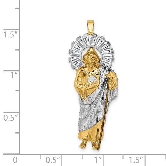 14k & Rhodium CZ Diamond Cut Polished St. Jude Pendant