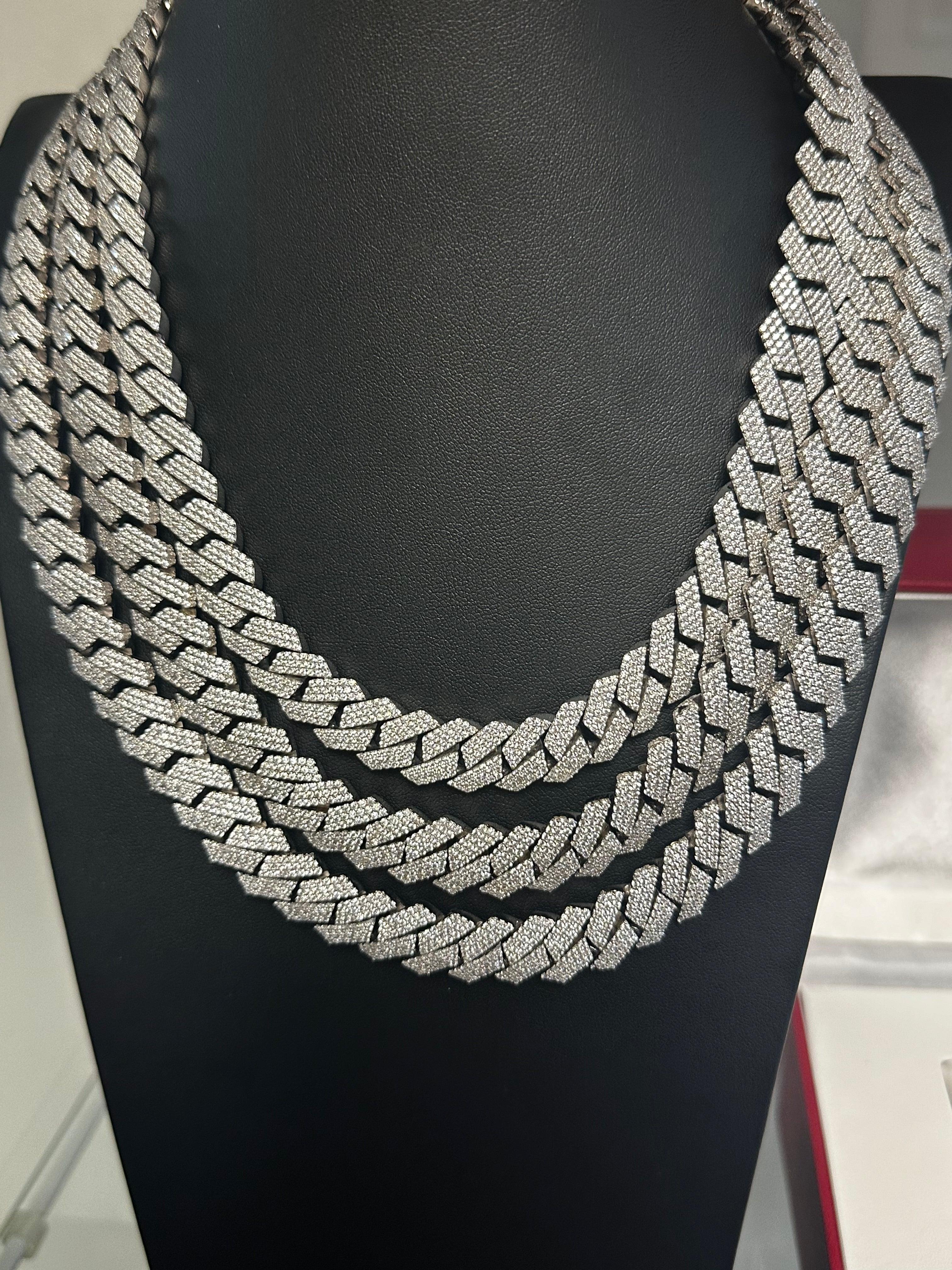 Silver 14mm Vvs Moissanite Cuban Link Chain