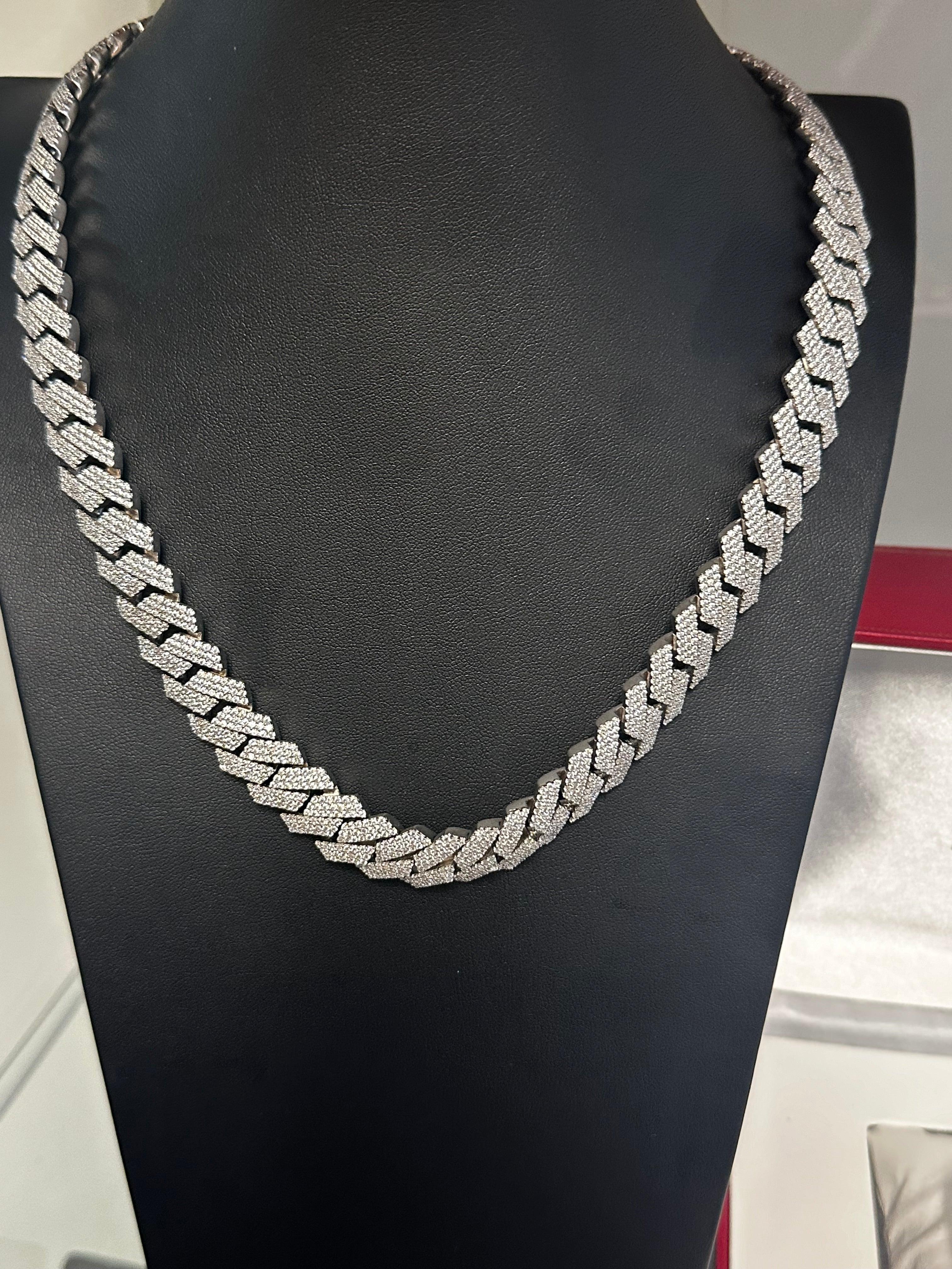 Silver 14mm Vvs Moissanite Cuban Link Chain