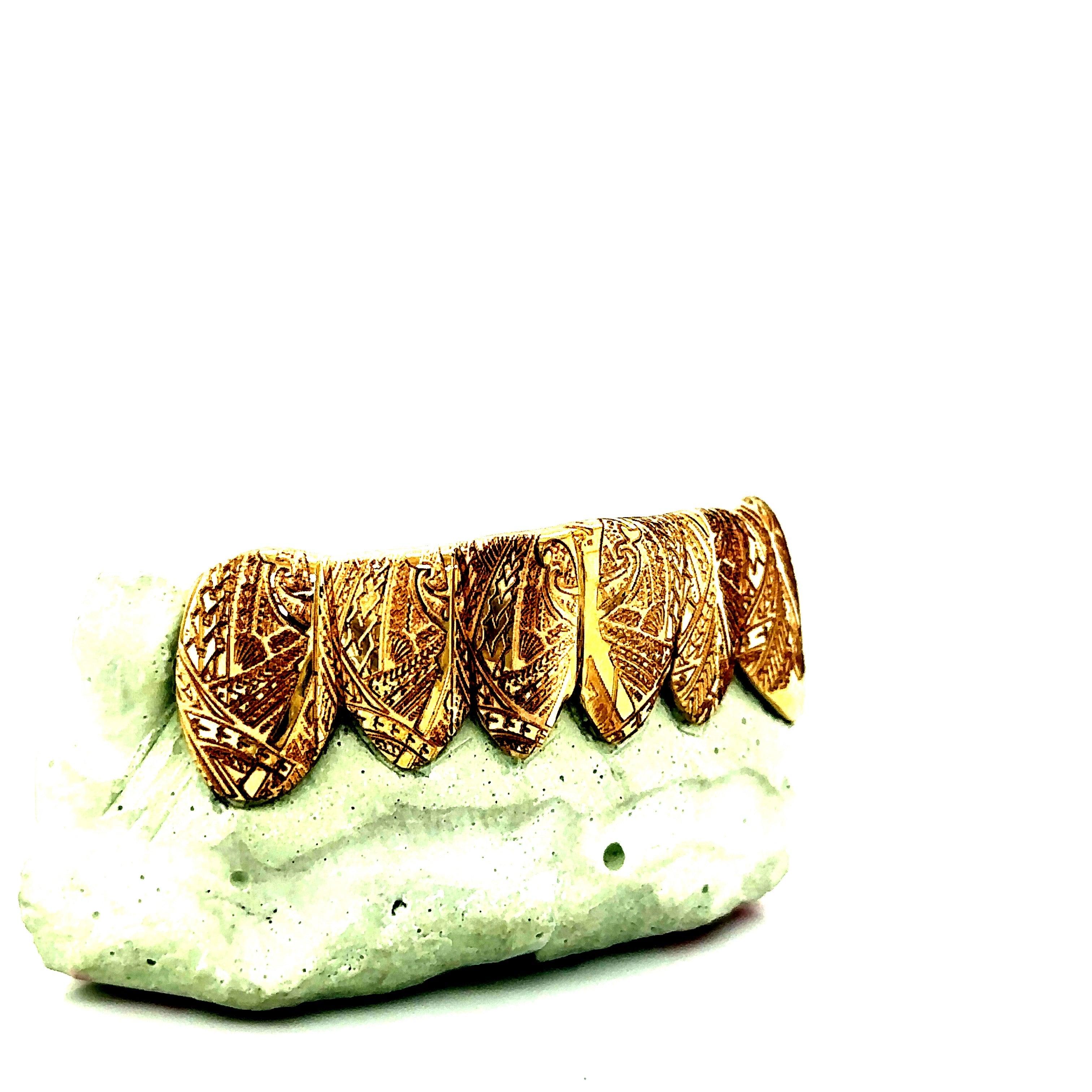 6pc Gold Polynesian Tribal Bottom Grillz