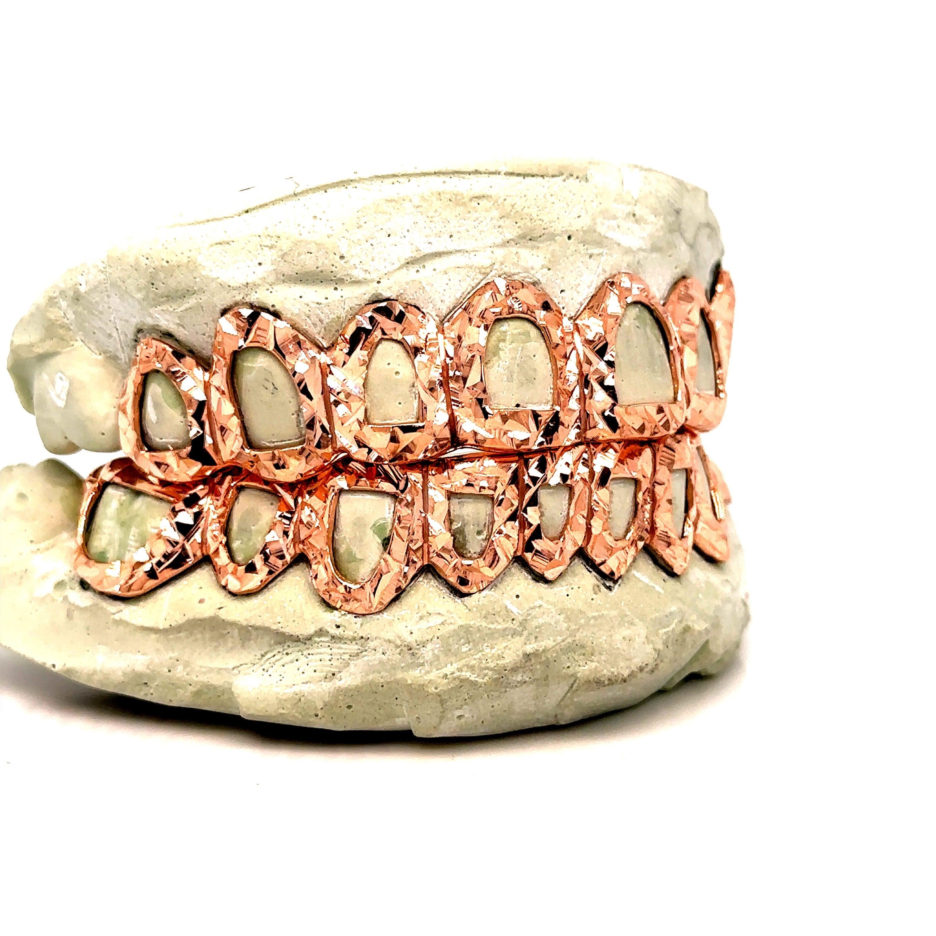 18pc Rose Gold Open Face Trillion Cut Grillz