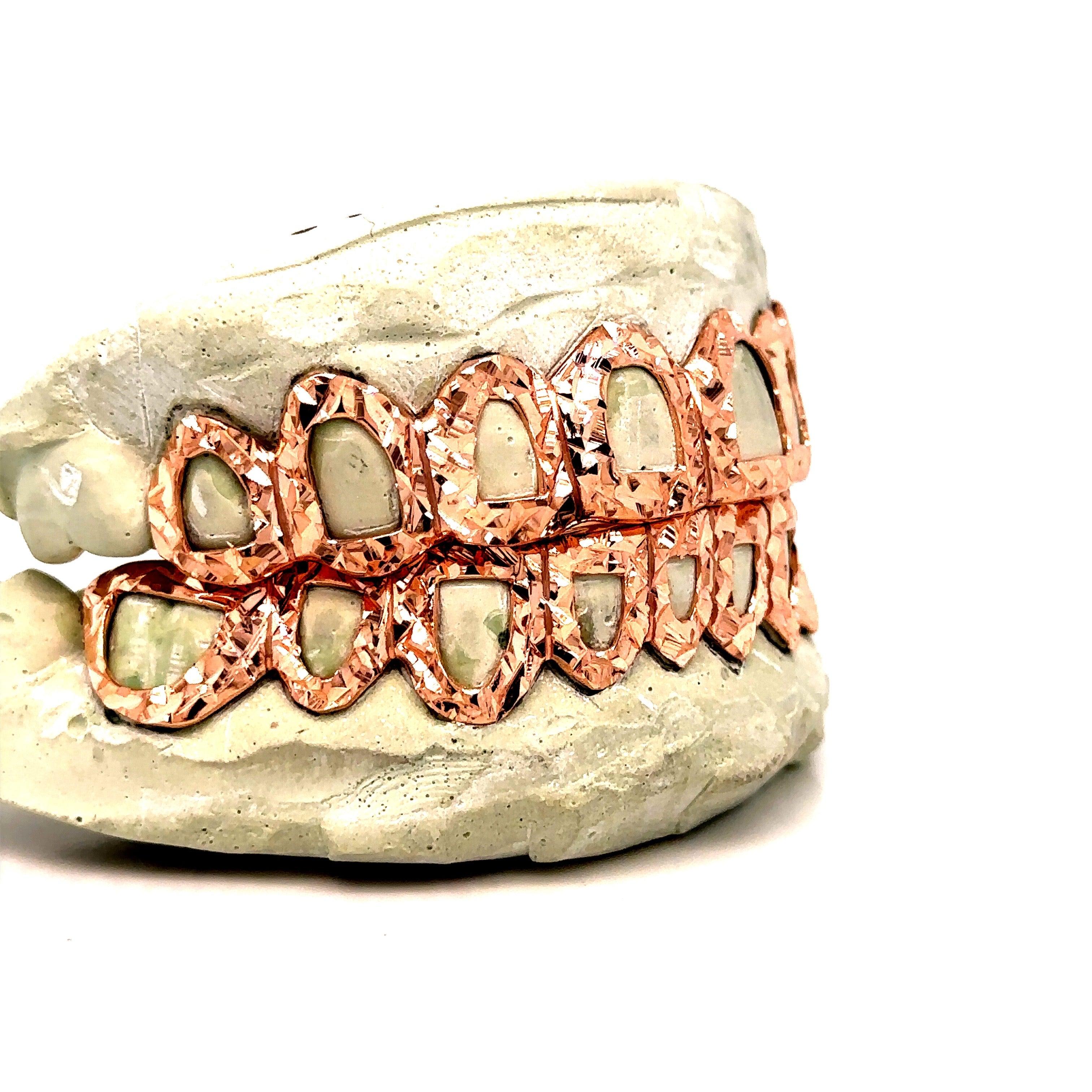 18pc Rose Gold Open Face Trillion Cut Grillz
