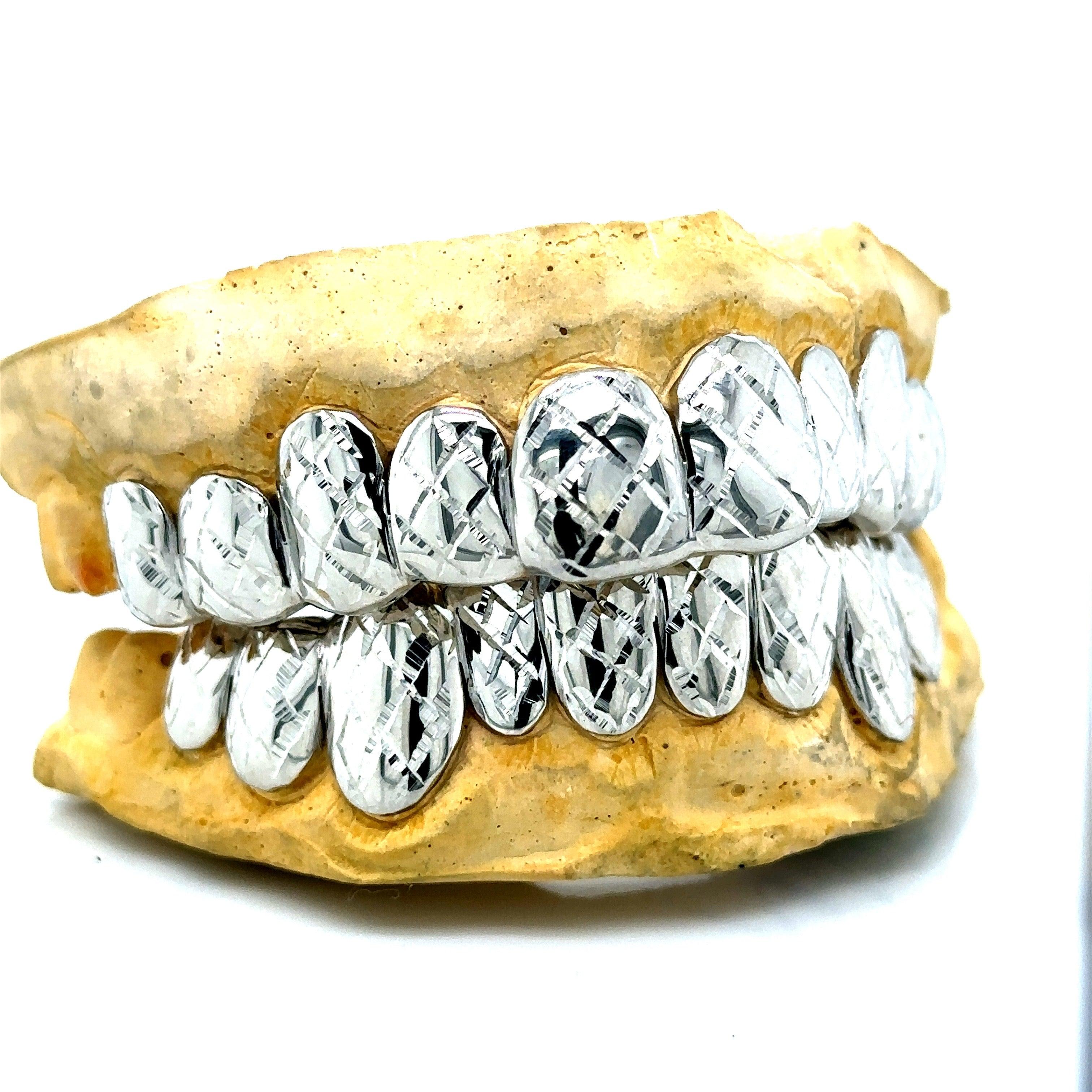 20pc White Gold Cross Cut Grillz