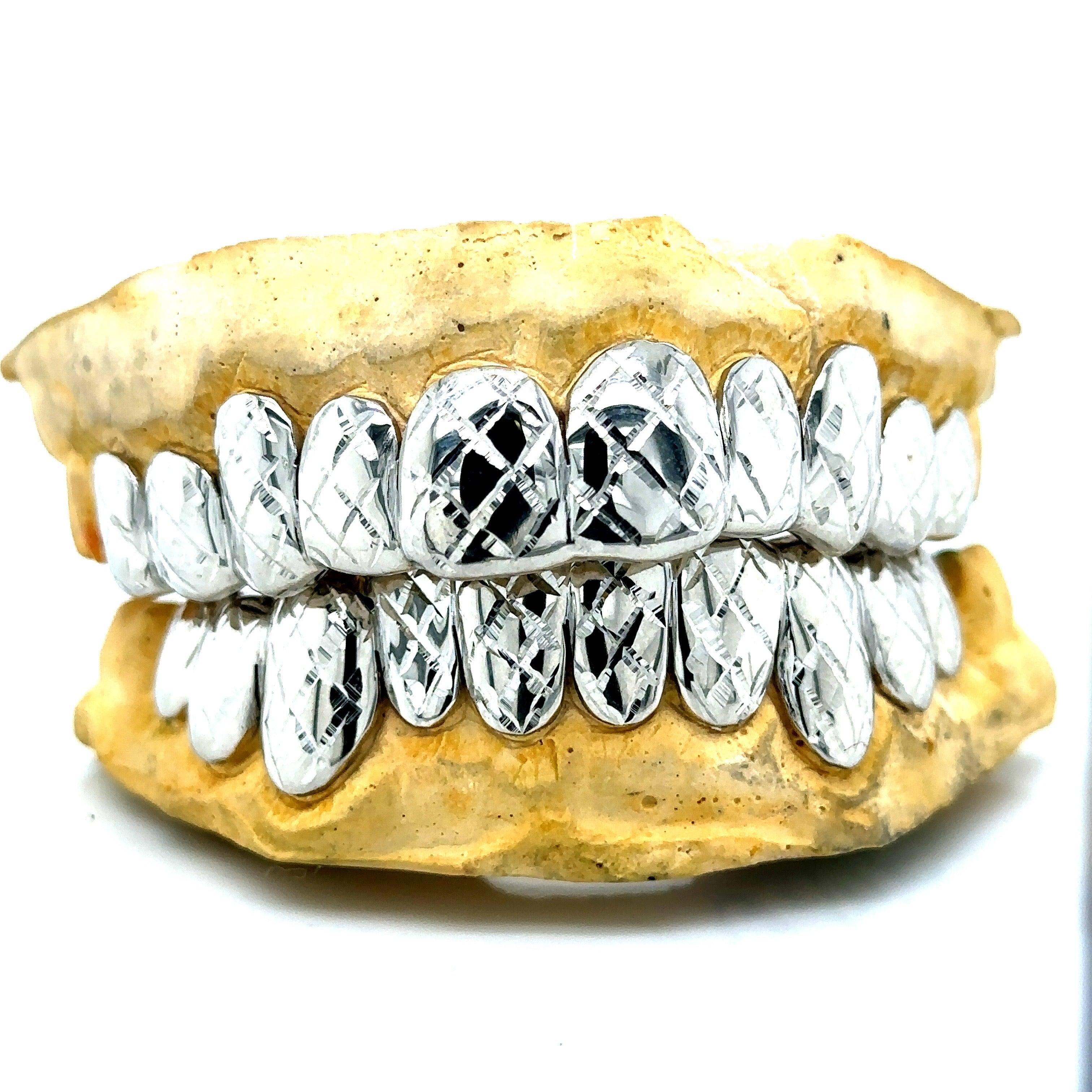 20pc White Gold Cross Cut Grillz