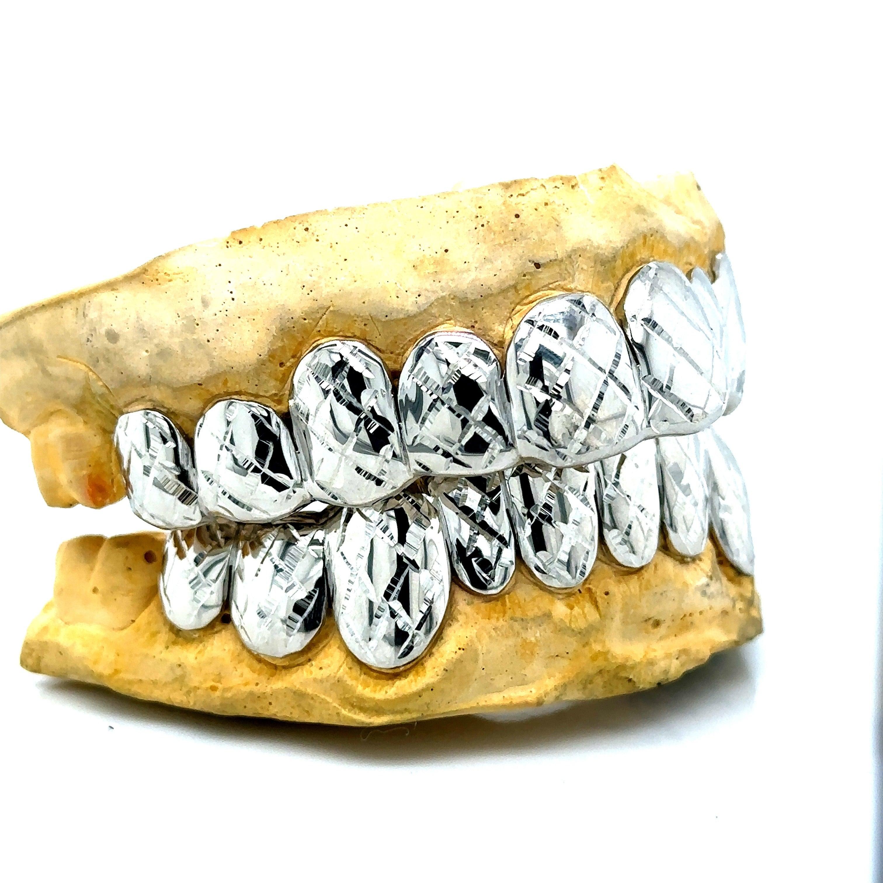 20pc White Gold Cross Cut Grillz