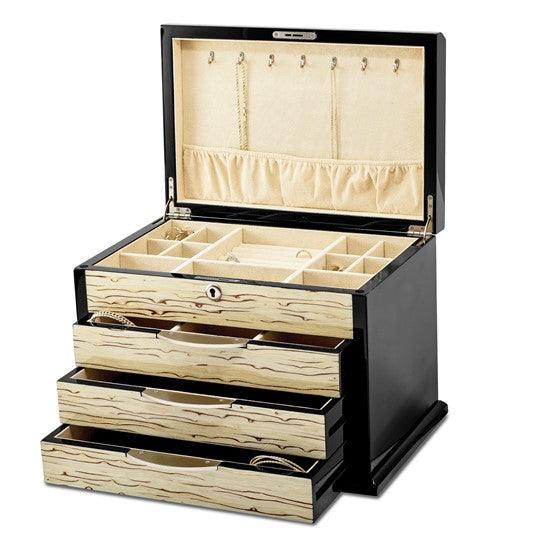 Black Oak Veneer with Iced Maple Veneer 3-drawer Locking Wooden Jewelry Chest