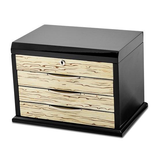 Black Oak Veneer with Iced Maple Veneer 3-drawer Locking Wooden Jewelry Chest