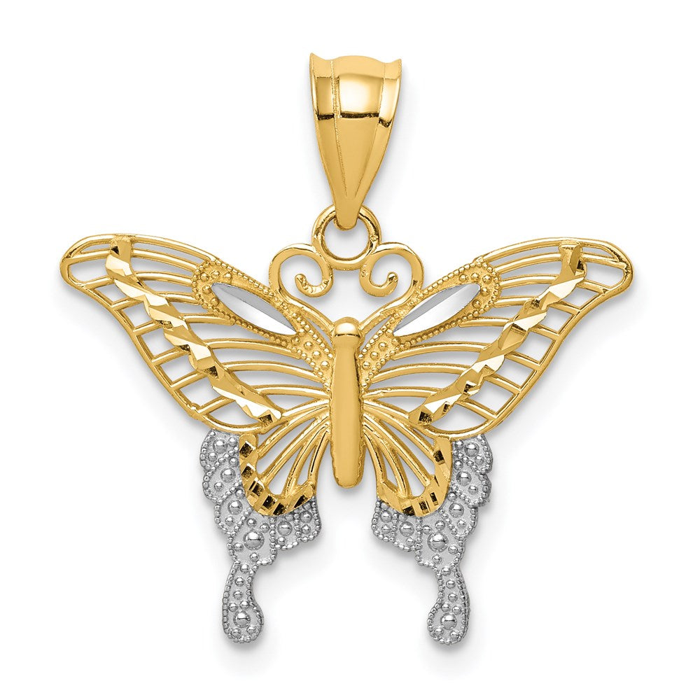 14K Two-Tone Openwork Butterfly Pendant — 17 × 22 mm — K4841