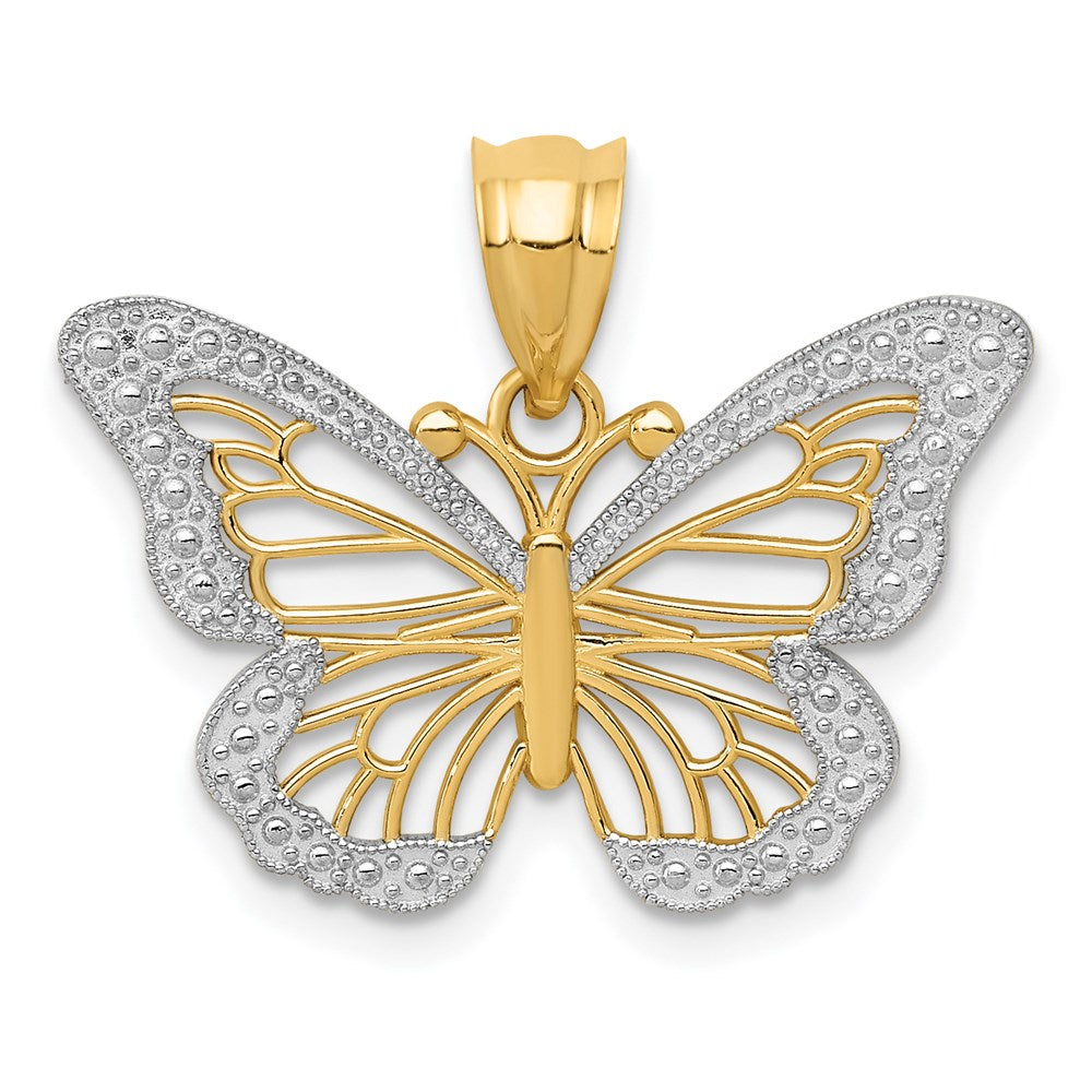 14K Gold Openwork Butterfly Pendant with Rhodium Border — K4845