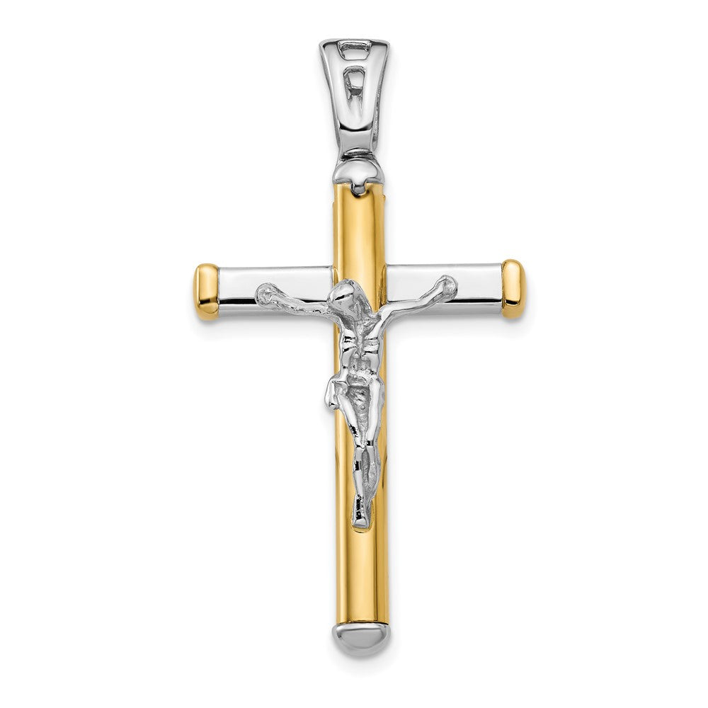 14K Two-Tone Capped Tube Crucifix Pendant — 39.75 mm