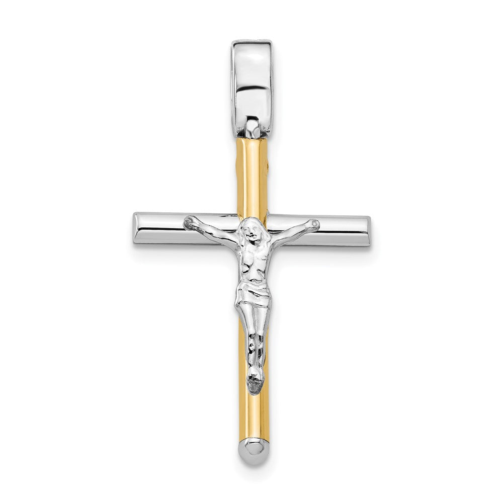 14K Two-Tone Tube Crucifix with Plain Bail — 32.25 mm