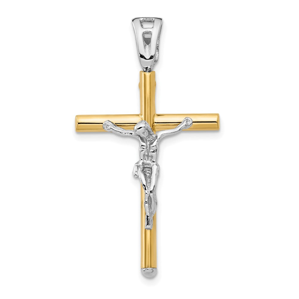 14K Yellow Gold Crucifix with Rhodium Figure — 37.5 mm