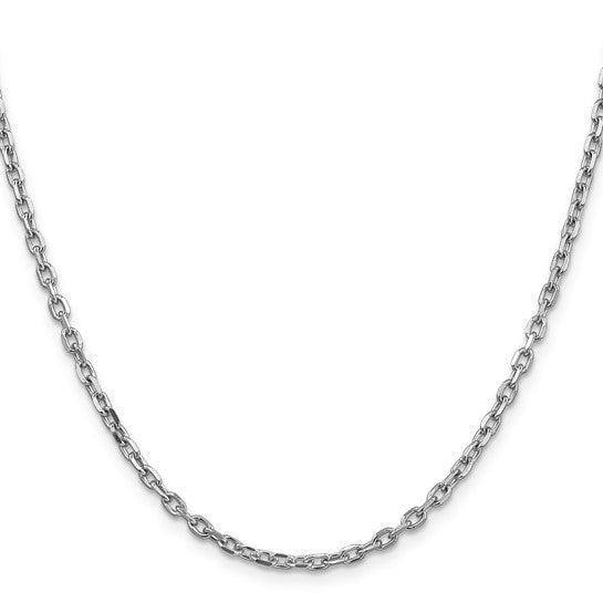 14k White Gold 3mm Diamond-Cut Round Open Link Cable Chain