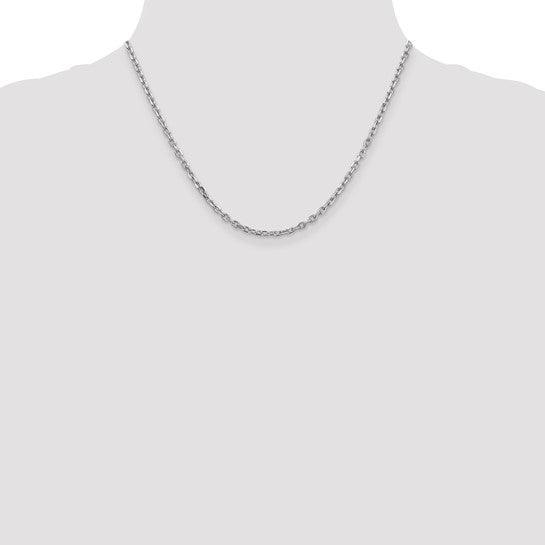 14k White Gold 3mm Diamond-Cut Round Open Link Cable Chain