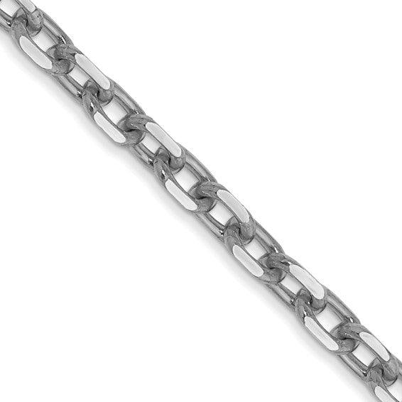 14k White Gold 3mm Diamond-Cut Round Open Link Cable Chain