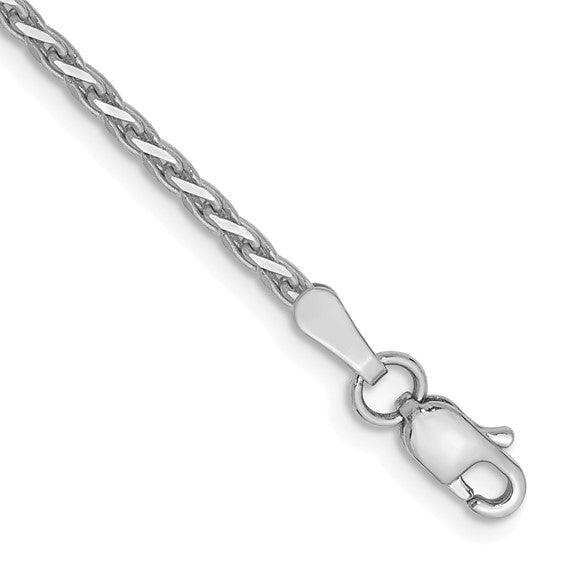 14k White Gold 1.9mm Round Diamond Cut Wheat Anklet