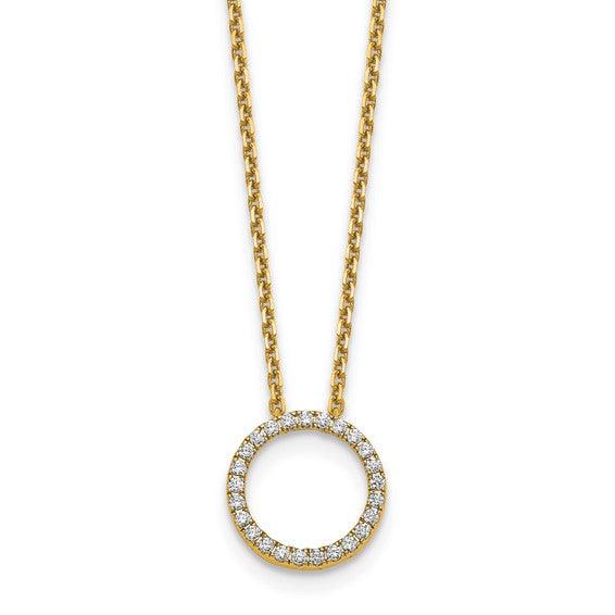 14k Yellow Gold Diamond Circle 18 inch Necklace