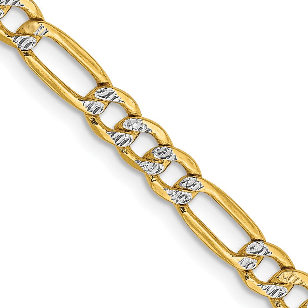14K Yellow Gold Semi-Solid Pavé Figaro Chain — 3.9 mm