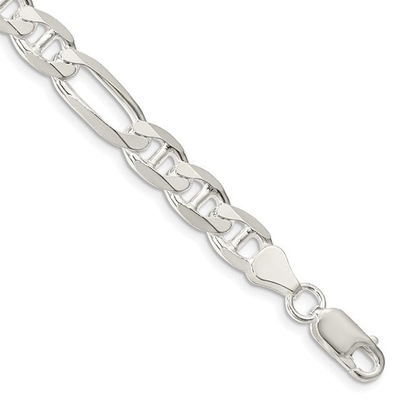 Sterling Silver 7.5mm Figaro Anchor Bracelet
