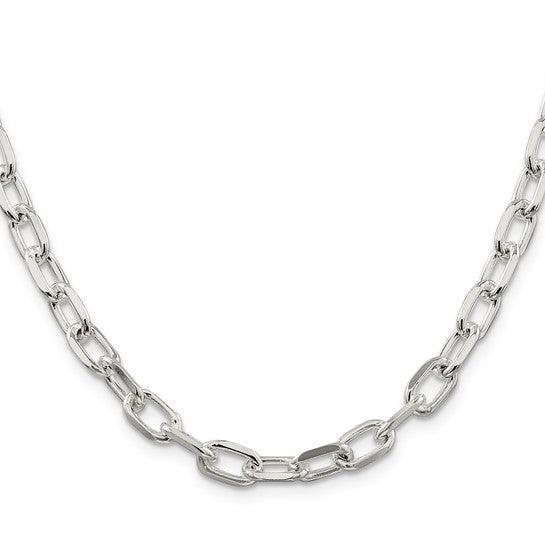 Sterling Silver 6.5mm Fancy Diamond Cut Long Link Cable Chain