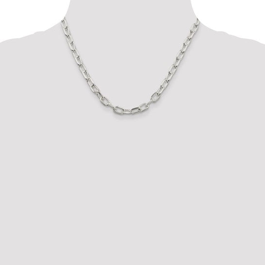 Sterling Silver 6.5mm Fancy Diamond Cut Long Link Cable Chain
