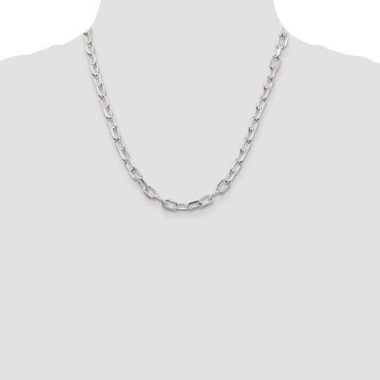 Sterling Silver 6.5mm Fancy Diamond Cut Long Link Cable Chain