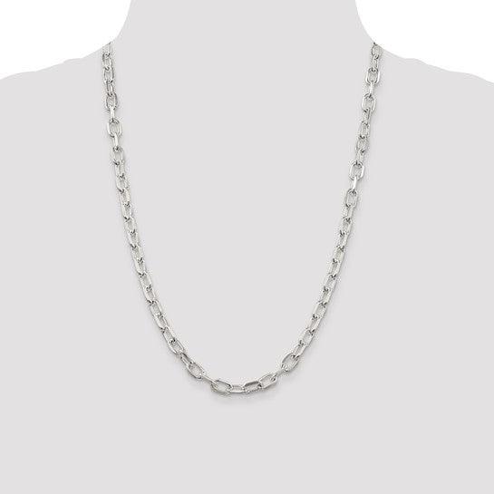 Sterling Silver 6.5mm Fancy Diamond Cut Long Link Cable Chain