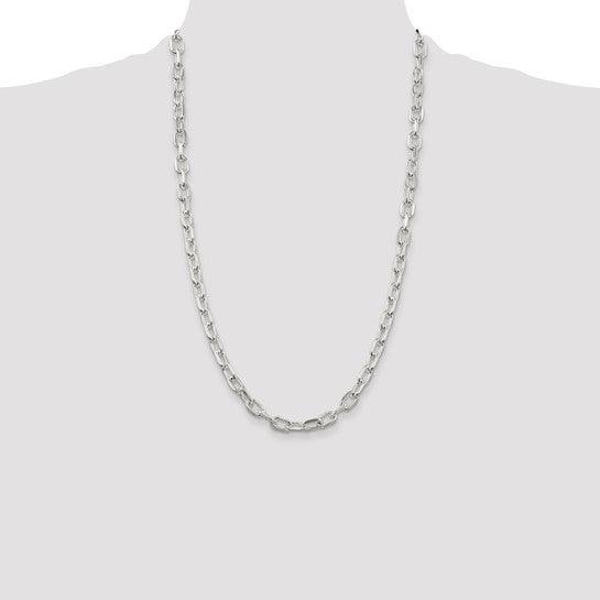 Sterling Silver 6.5mm Fancy Diamond Cut Long Link Cable Chain