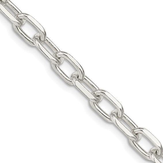 Sterling Silver 6.5mm Fancy Diamond Cut Long Link Cable Chain