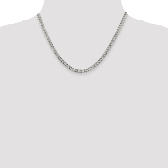 Sterling Silver 4.5mm Pave Curb Chain