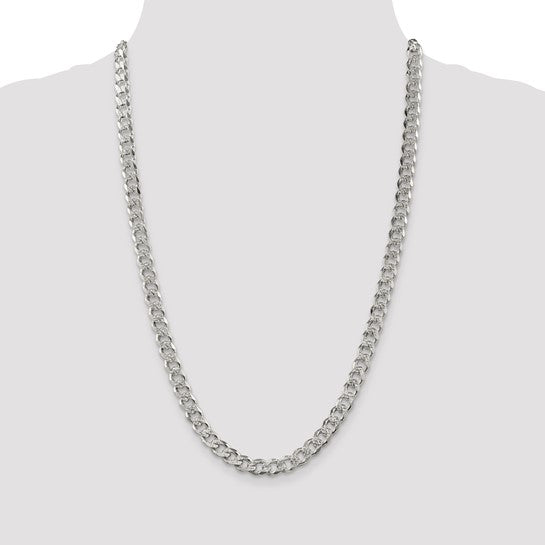 Sterling Silver 7.5mm Pave Curb Chain