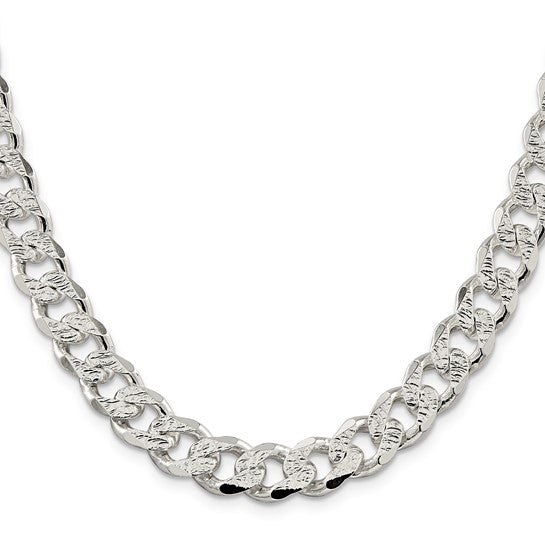 Sterling Silver 10.5mm Pave Curb Chain