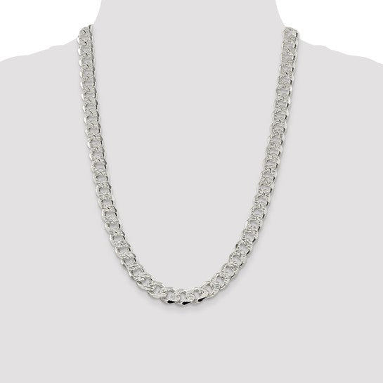 Sterling Silver 10.5mm Pave Curb Chain