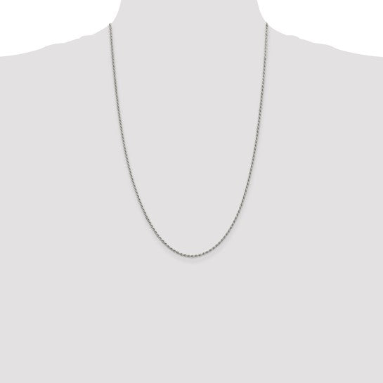 Sterling Silver Rhodium-plated 1.7mm Diamond-cut Rope Chain