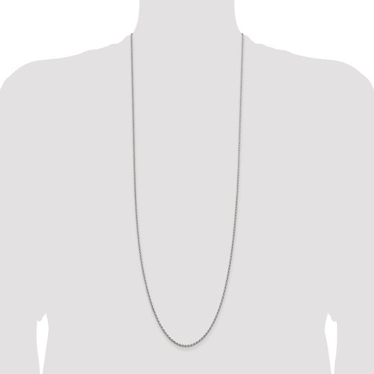 Sterling Silver Rhodium-plated 1.7mm Diamond-cut Rope Chain