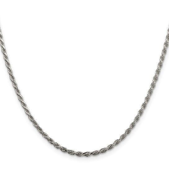 Sterling Silver Rhodium Plated 2.25mm Diamond-cut Rope Chain