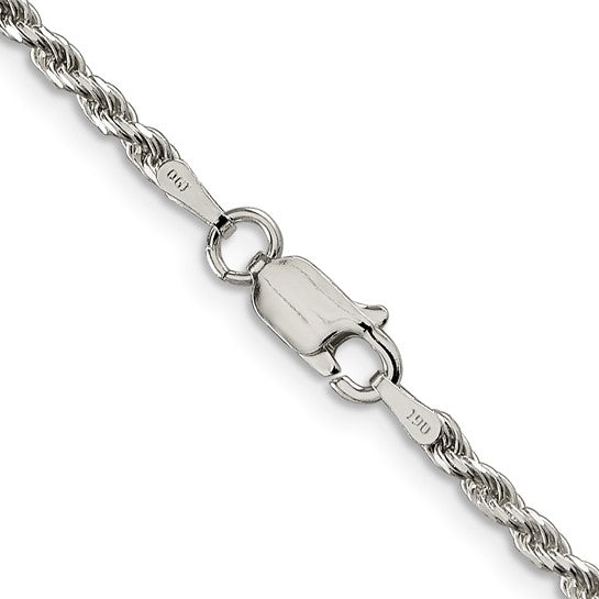 Sterling Silver Rhodium Plated 2.25mm Diamond-cut Rope Chain