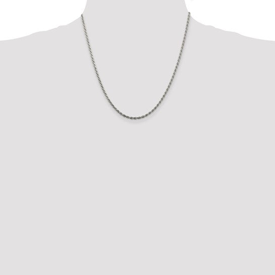 Sterling Silver Rhodium Plated 2.25mm Diamond-cut Rope Chain