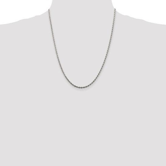 Sterling Silver Rhodium Plated 2.25mm Diamond-cut Rope Chain