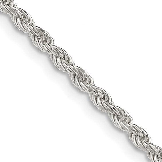 Sterling Silver Rhodium Plated 2.25mm Diamond-cut Rope Chain