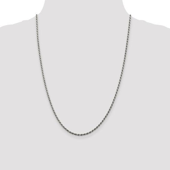 Sterling Silver Rhodium Plated 2.25mm Diamond-cut Rope Chain