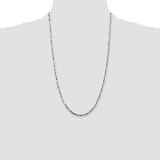 Sterling Silver Rhodium Plated 2.25mm Diamond-cut Rope Chain