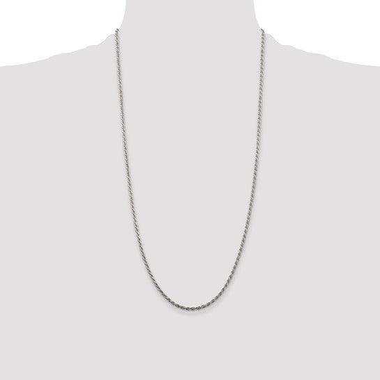 Sterling Silver Rhodium Plated 2.25mm Diamond-cut Rope Chain