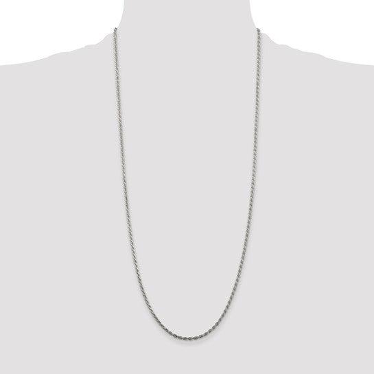 Sterling Silver Rhodium Plated 2.25mm Diamond-cut Rope Chain